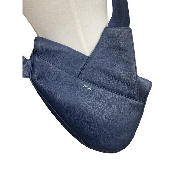 Christian Dior Blue Grained Calfskin Saddle Bag Made in Italy 06-BO-0199 - Picture 3 of 9